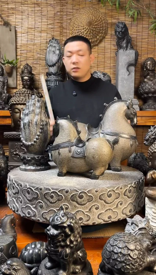 石材雷****6天然青石雕刻抱鼓