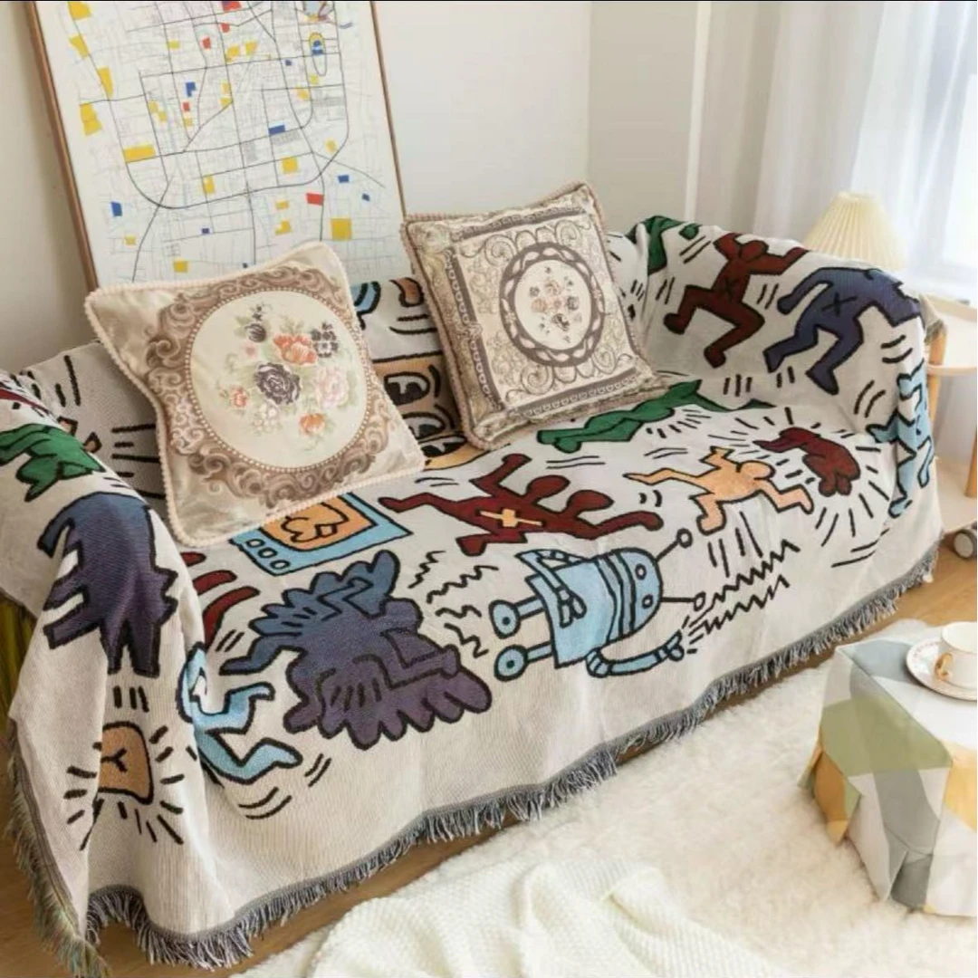 涂鸦沙发巾沙发垫盖巾单人沙发套巾装饰毯子沙发毯全盖