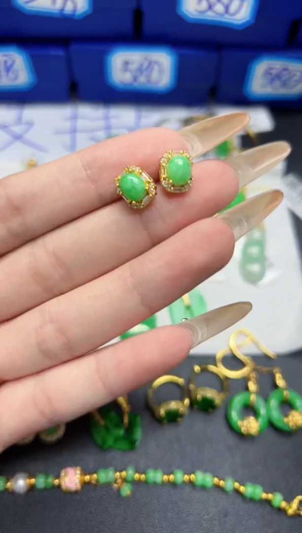 【闪购商品】翡翠耳饰银S925镶嵌Y缅料A货/支持复检/一件