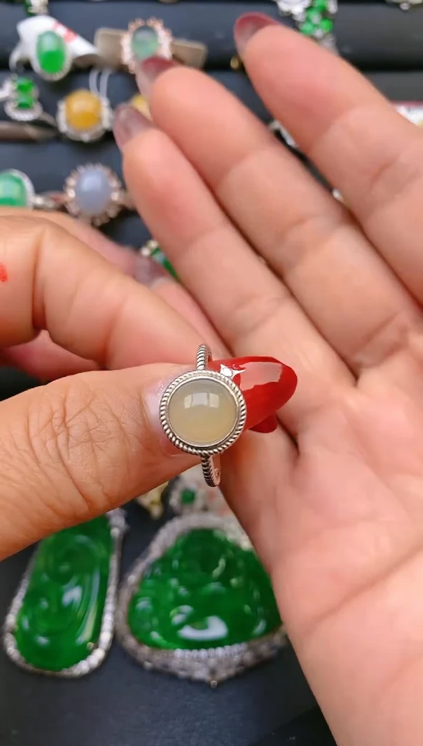 【闪购商品】翡翠戒指银S925镶嵌天然A货翡翠1