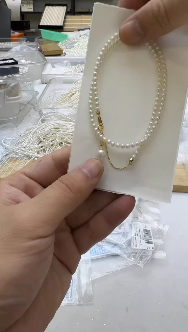 淡水珍珠银S925镶嵌项链4mm 吊小珠（金色尾链）