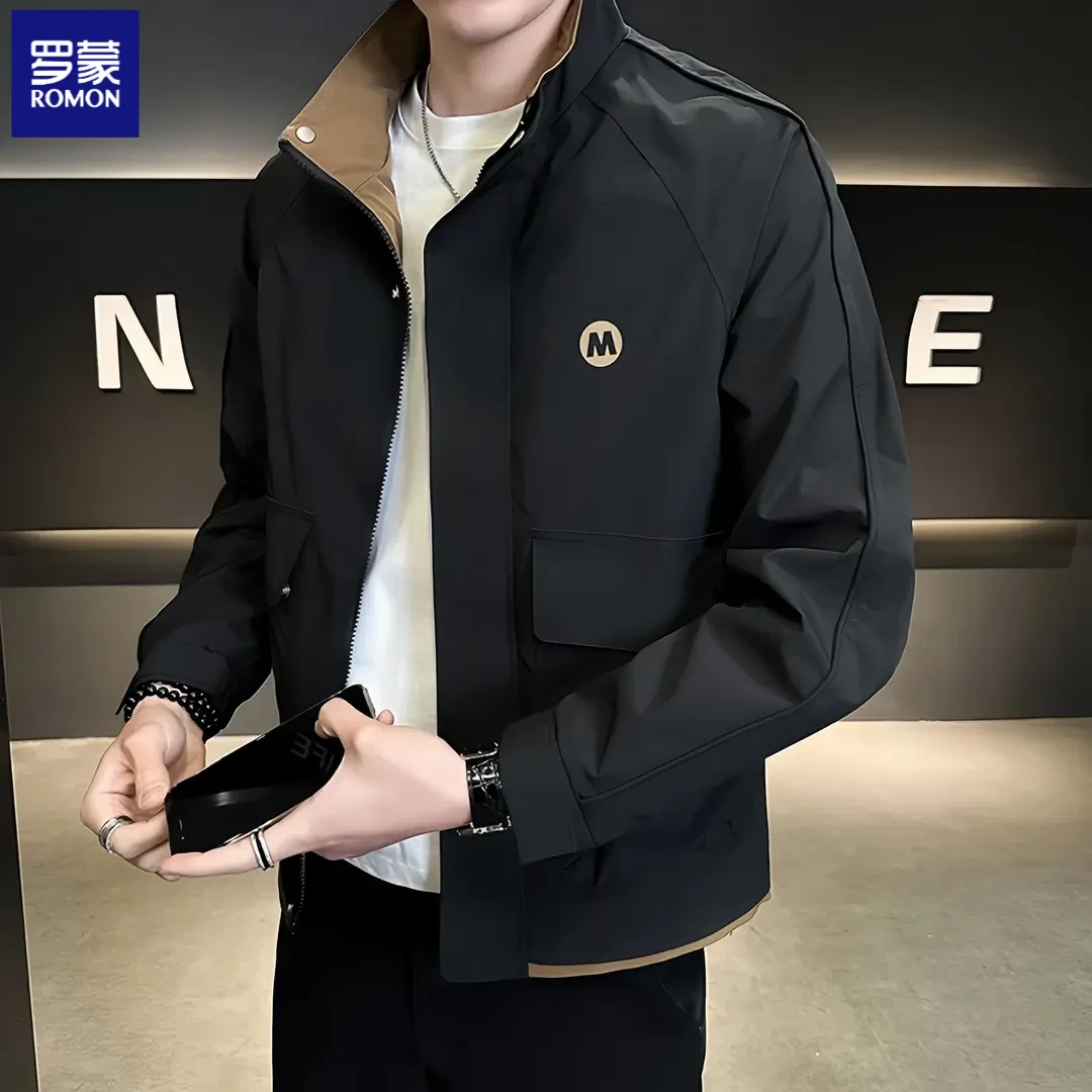 罗蒙春秋季新款爆款夹克休闲男士外套爸爸装潮修身百搭工装上衣服