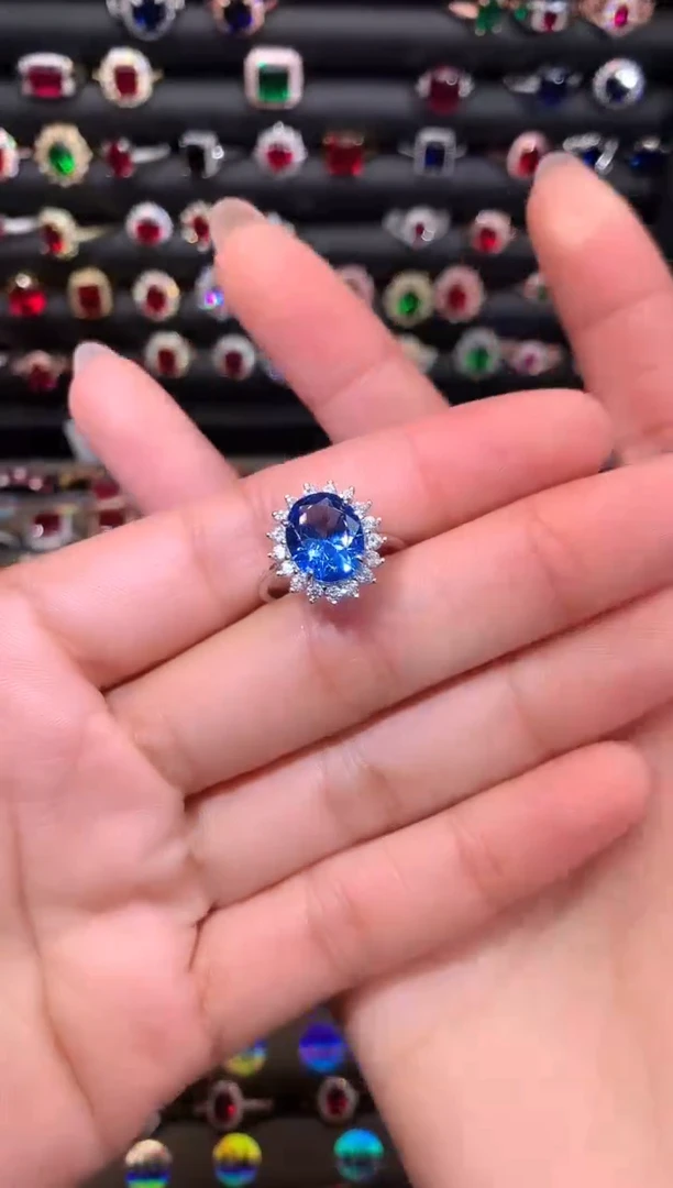 【闪购商品】蓝宝石戒指银S925镶嵌矢车菊810