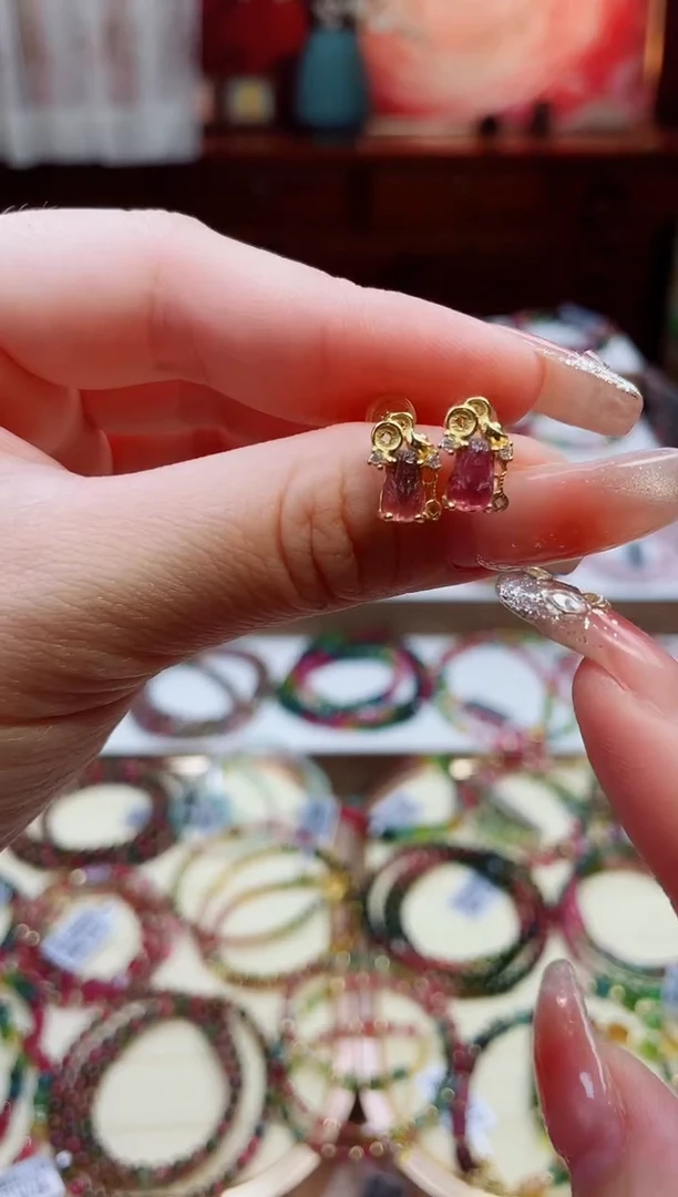 耳钉银S925镶嵌碧玺耳钉多样性发其一