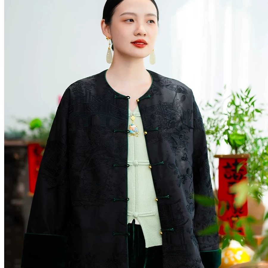 MOMO2025新春醋酸刺绣外套长袖时尚复古宽松中式