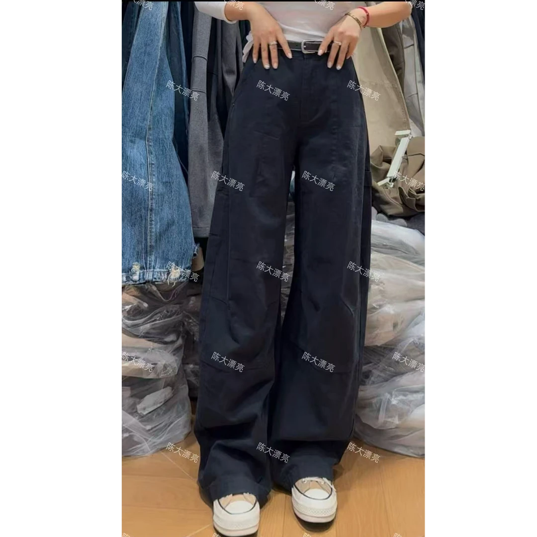 2025秋季新款藏青色工装弯刀裤女百搭休闲