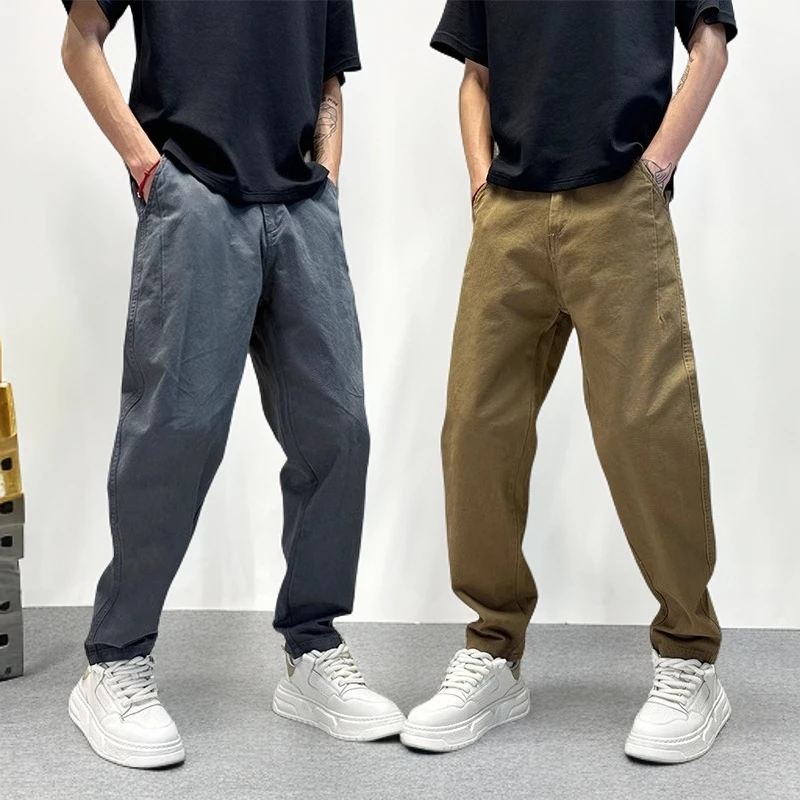 四季男款裤子纯棉宽松痞帅潮牌微锥休闲裤春夏新款男士阔腿工装裤