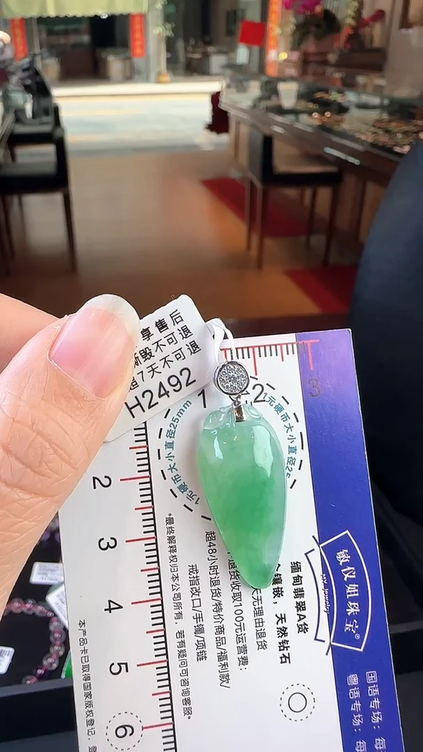 【闪购商品】翡翠颈饰18K金镶嵌H2492飘绿福瓜