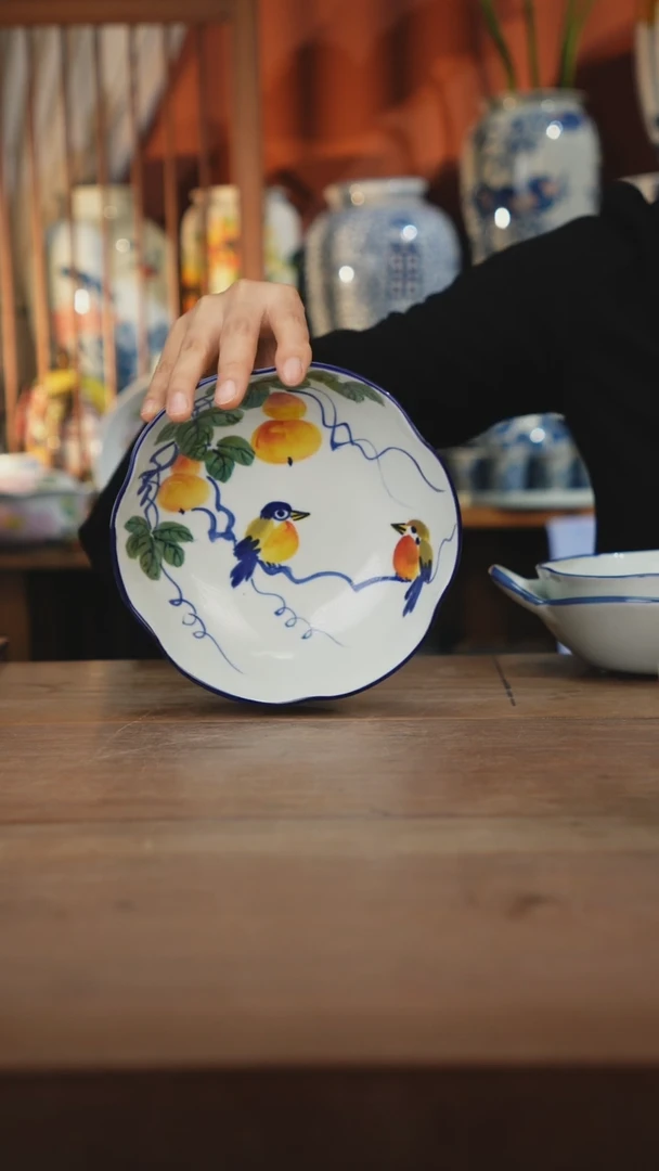 瓷片【简家甄选】景德镇设计师釉下手绘陶瓷餐具