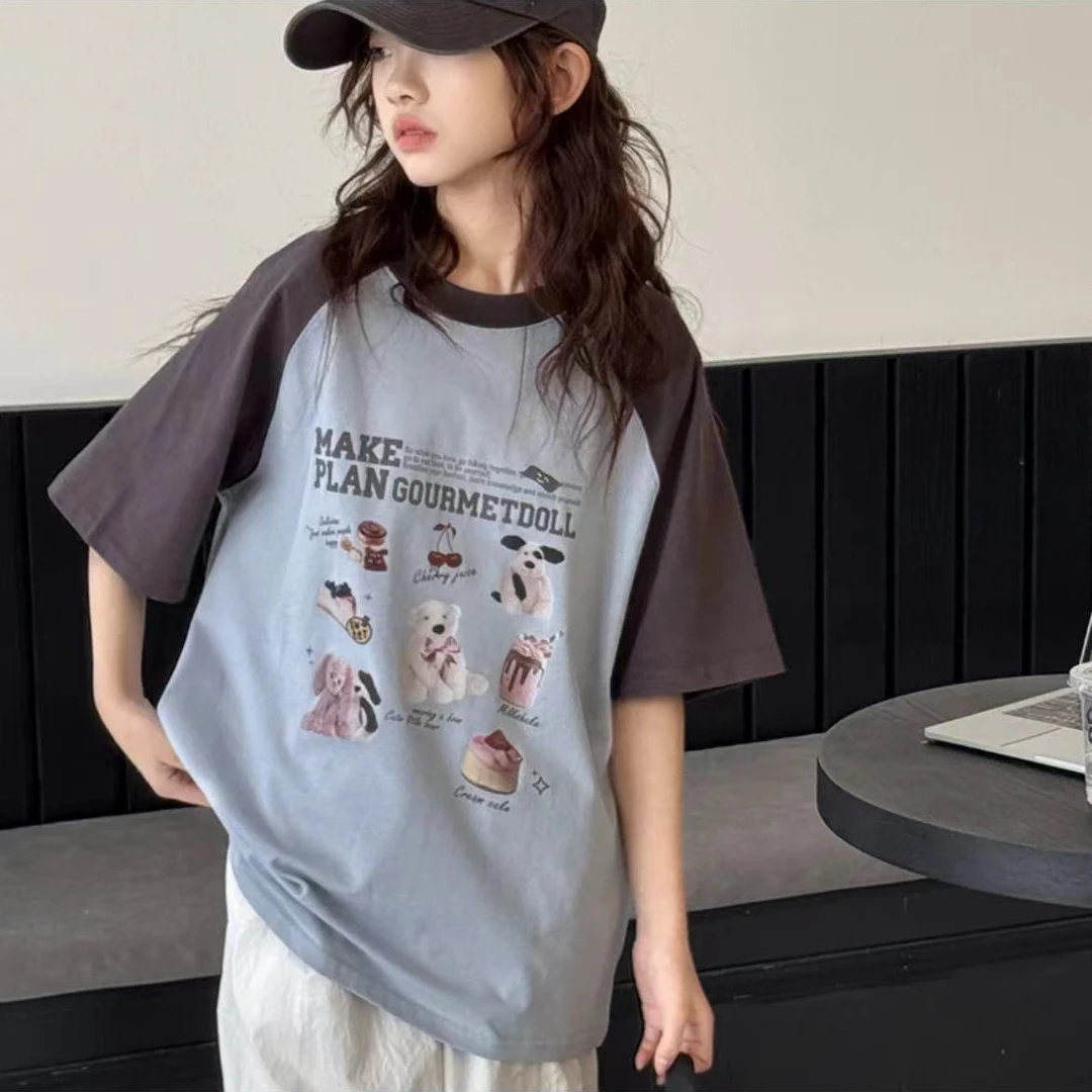 撞色款女童擦肩短袖001