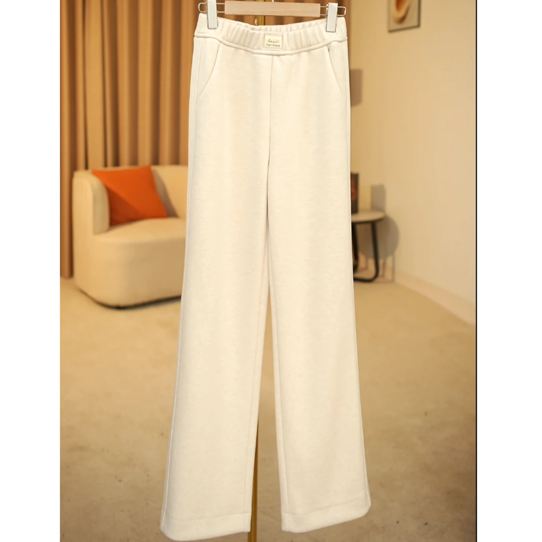 【醋酸羊毛】冬季女款休闲百搭窄版阔腿裤高腰显瘦松紧腰直筒裤