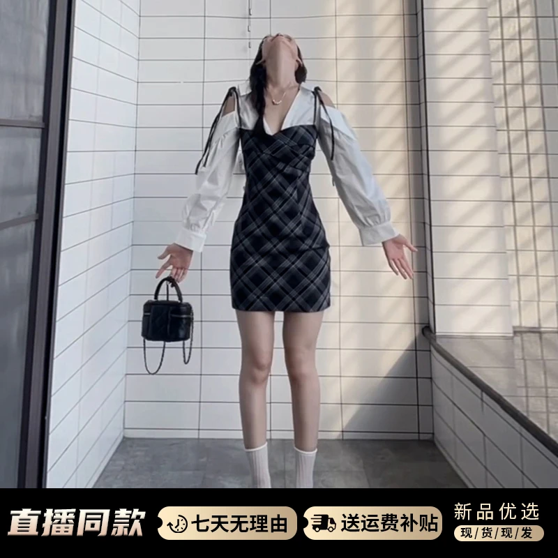 2025早春美式学院风格子无袖背心连衣裙女夏季新款包臀裙短裙5071