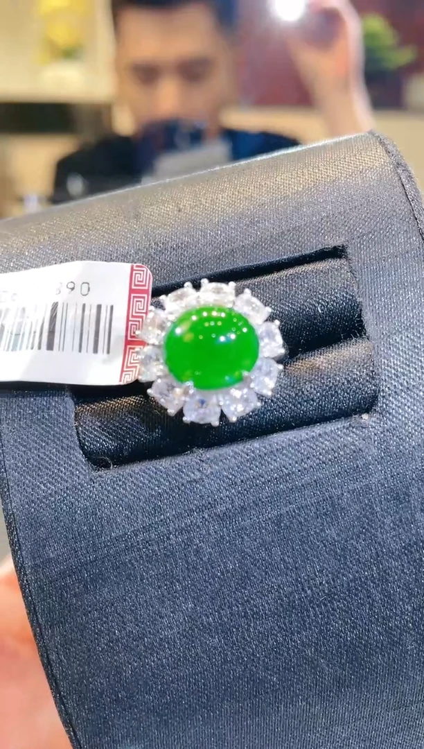 翡翠银S925镶嵌颈饰A6天然A货翡翠戒指