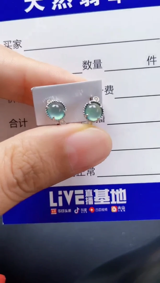 翡翠银S925镶嵌耳饰1110