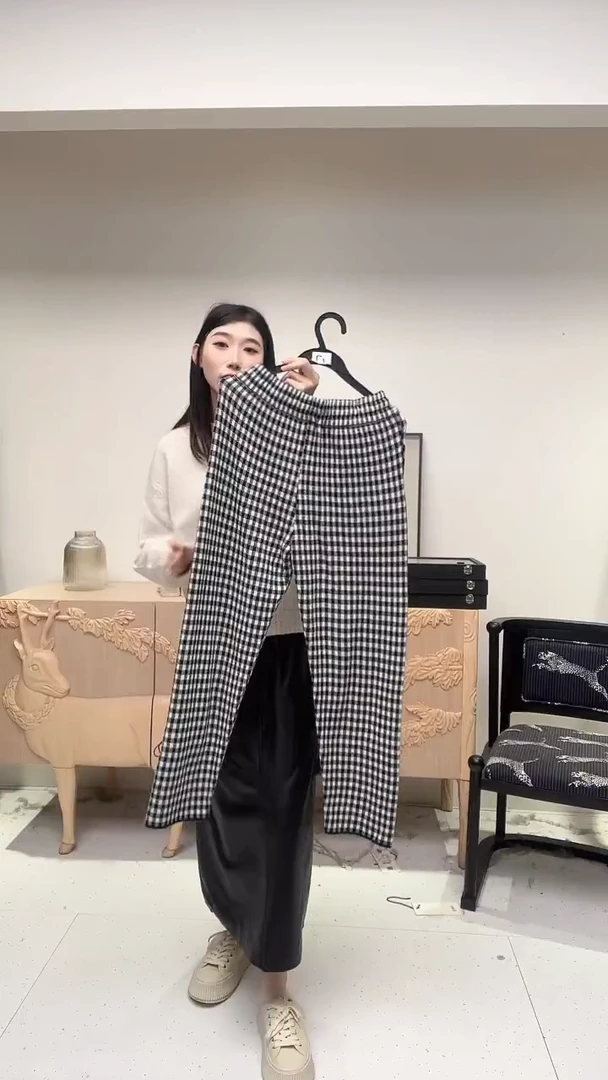 千盘格直筒休闲裤