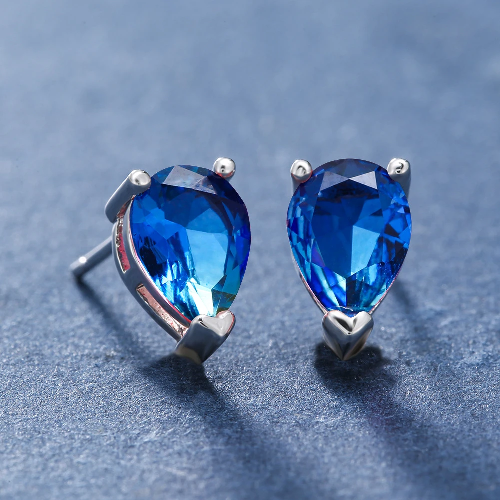 铜合金合成锆石耳饰 宝蓝水滴耳钉67号A