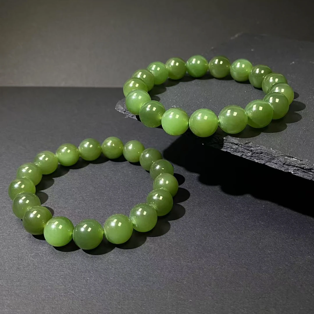 【碧玉尖商董三】和田玉碧玉圆珠手串约12mm（多样性发一）