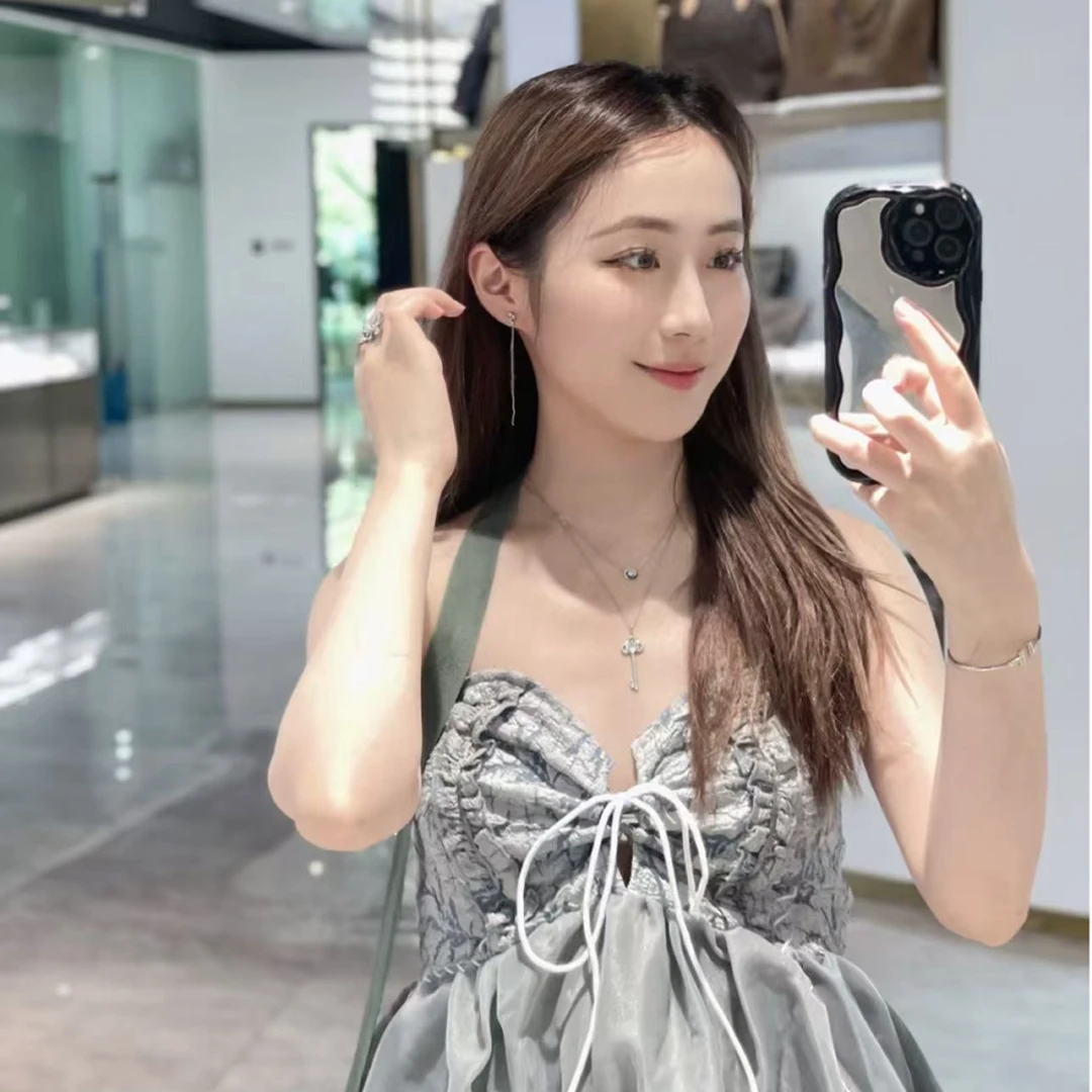 合金项链 【鸢尾花钥匙项链系列】轻奢时尚百搭经典满钻坠链气质