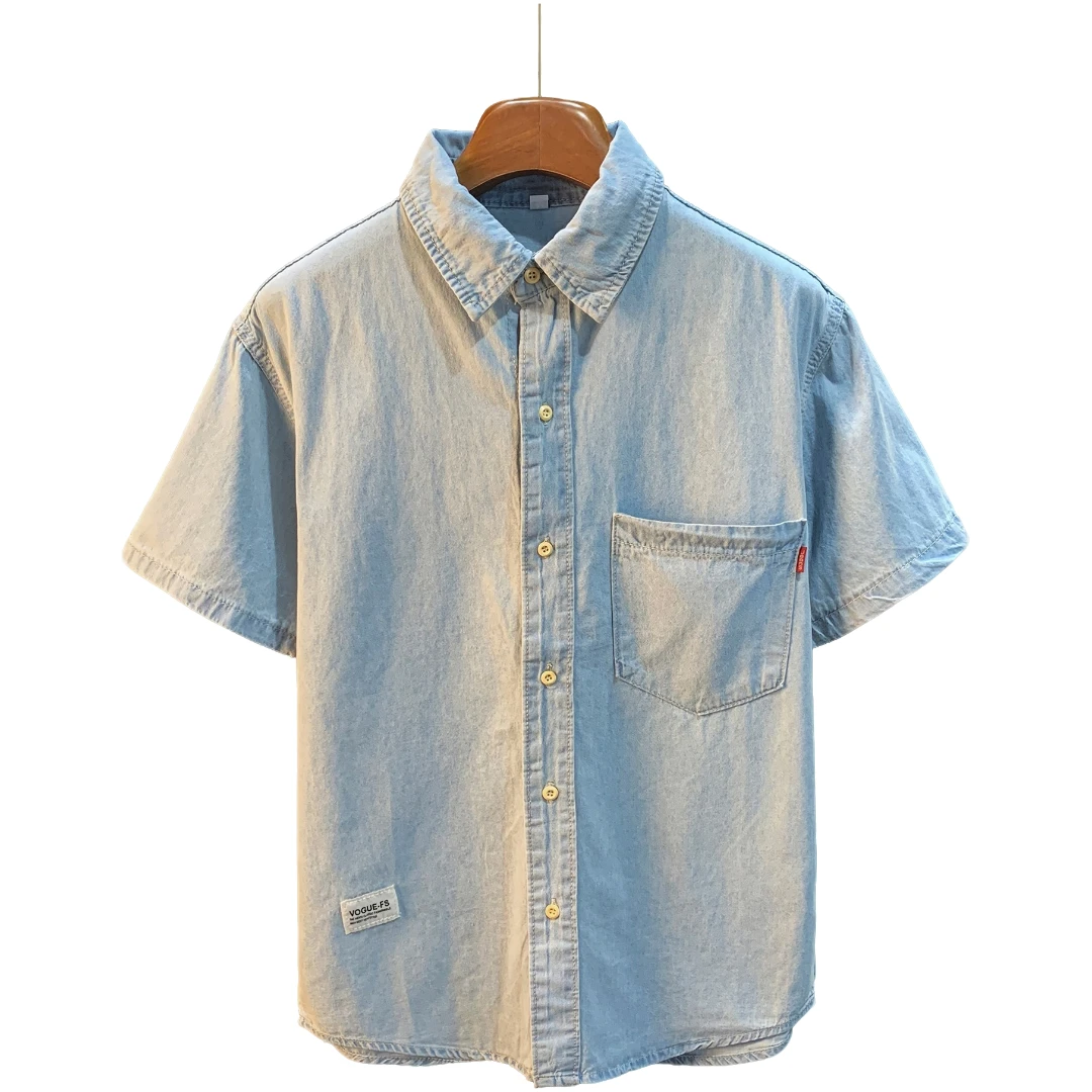 短袖牛仔衬衫男士2025夏季薄款浅蓝色休闲衬衣高端新疆棉半袖衣服