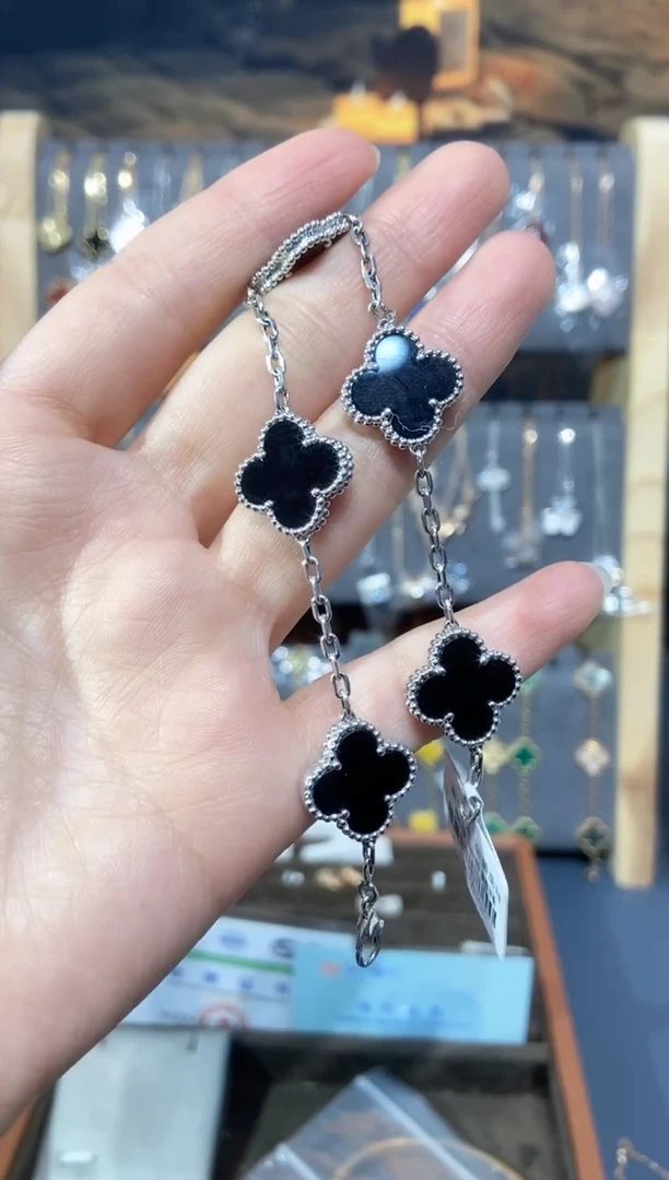 18K金镶嵌手链玛瑙/玉髓玛瑙K白黑五花