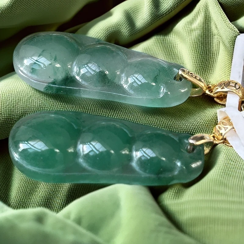 非金属莫桑石吊坠 非洲翠豆荚款金枝玉叶精美节节高升冰绿