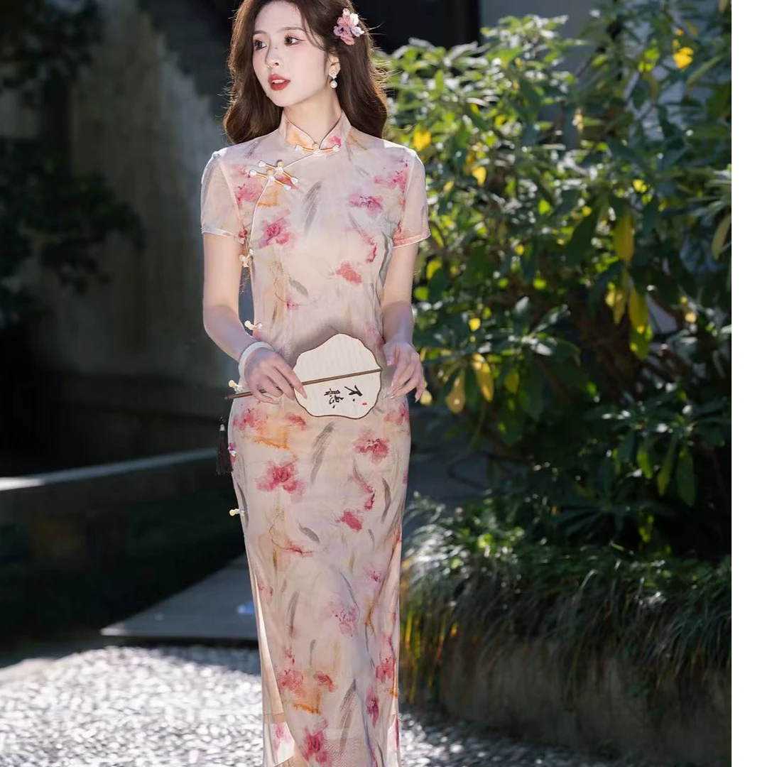 【锦瑟】旗袍春夏新款双层长度约120   （9295）