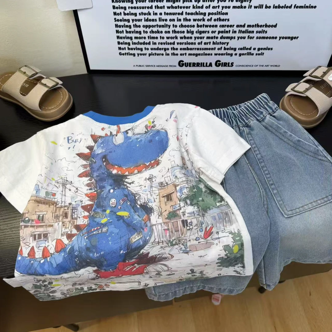 YM 【JMJQ 25126】夏季新款儿童印花休闲圆领百搭大恐龙短袖