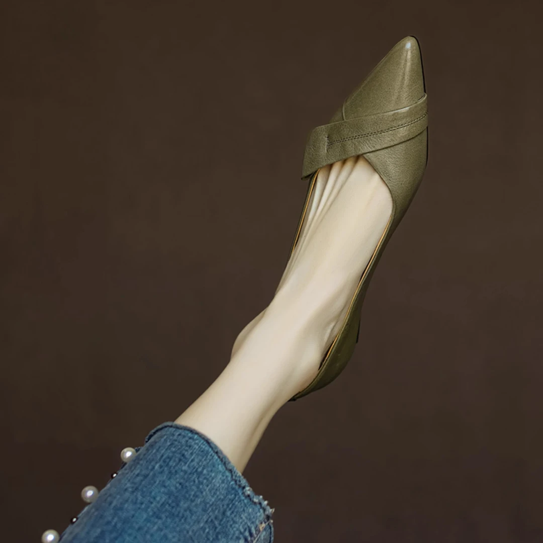 真皮断码清仓尖头浅口低跟单鞋女2025春秋新款平底小皮鞋通勤女鞋