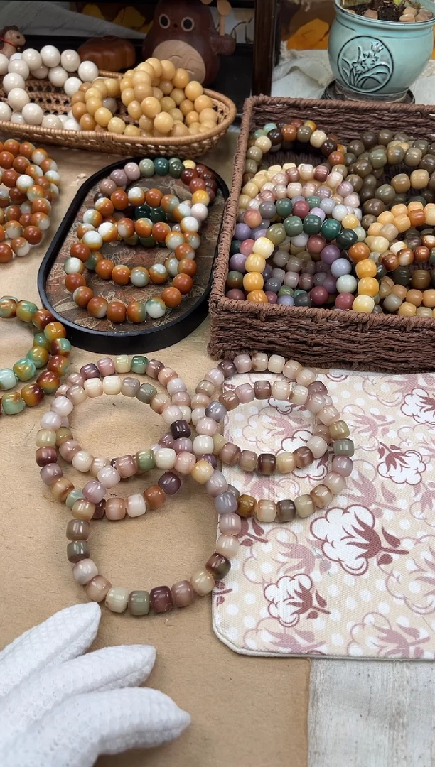 手串菩提根/象牙果a566 卡12 水磨粉钻微瑕