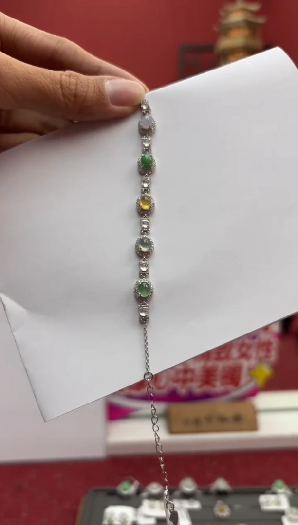 银S925镶嵌手链翡翠004449R