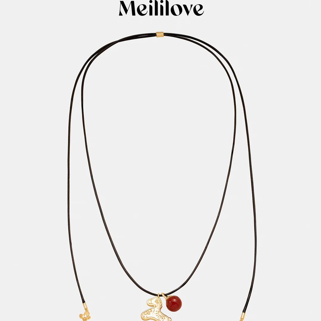 meililove/莓拉 铜合金吊坠 「马上开花」蜡绳长项链文艺风吊坠MN03