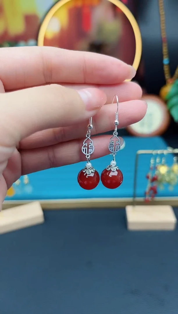 玛瑙/玉髓耳饰银S925镶嵌230