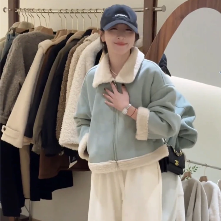 时尚新款加厚毛毛一体短外套女装2025秋冬新款时尚流行毛毛上衣