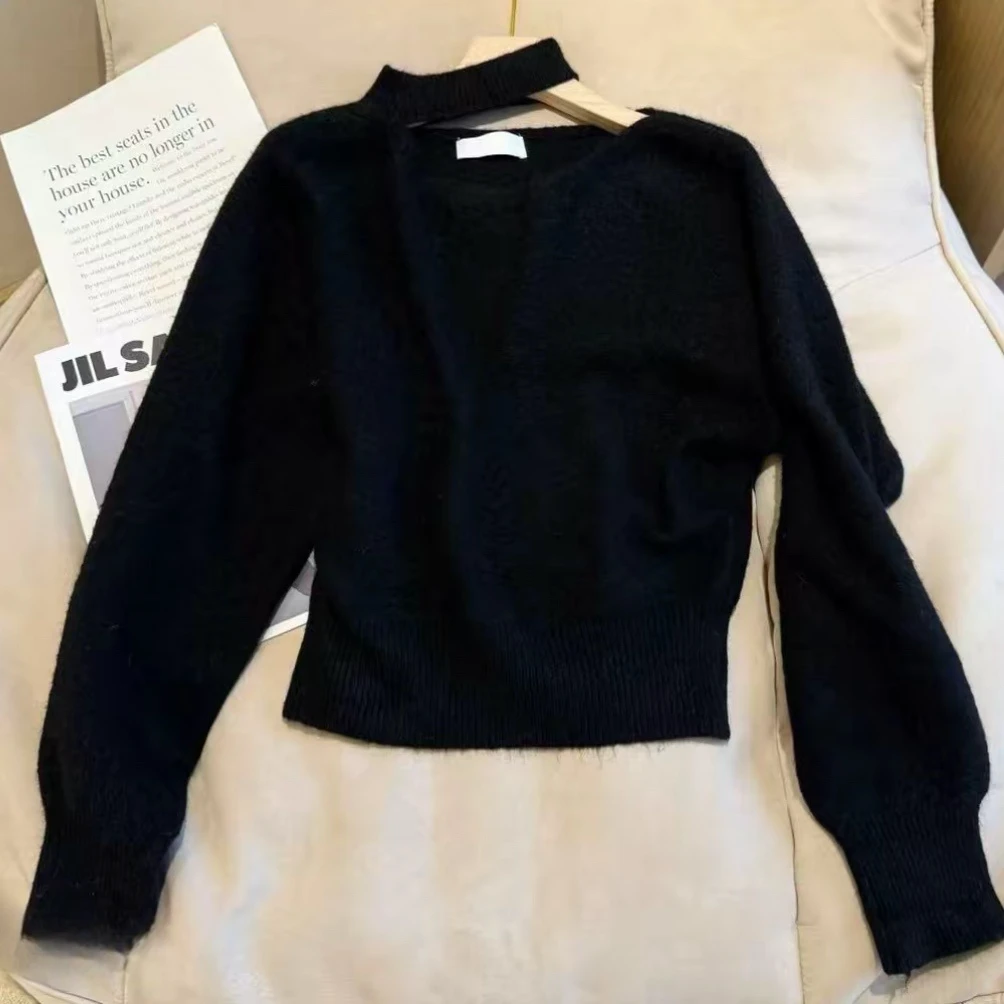 【狐狸美人】冬季挂脖软弱时尚厚款纯色气质针织打底衫毛衣百搭上衣