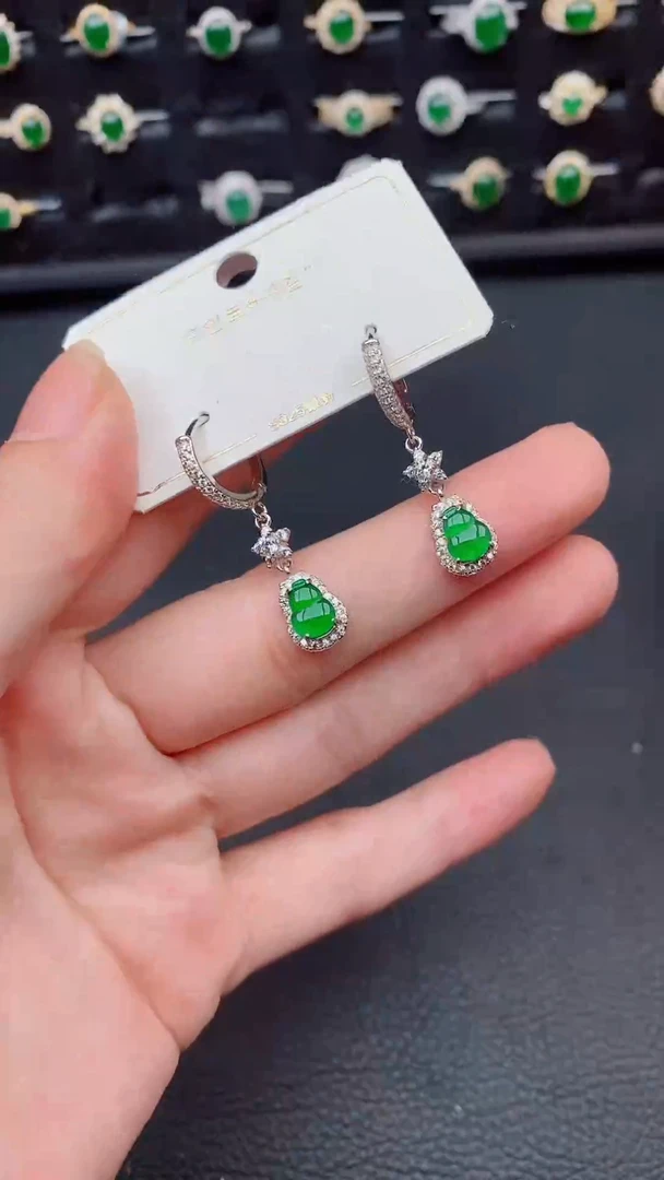 银S925镶嵌翡翠耳饰天然a货翡翠57