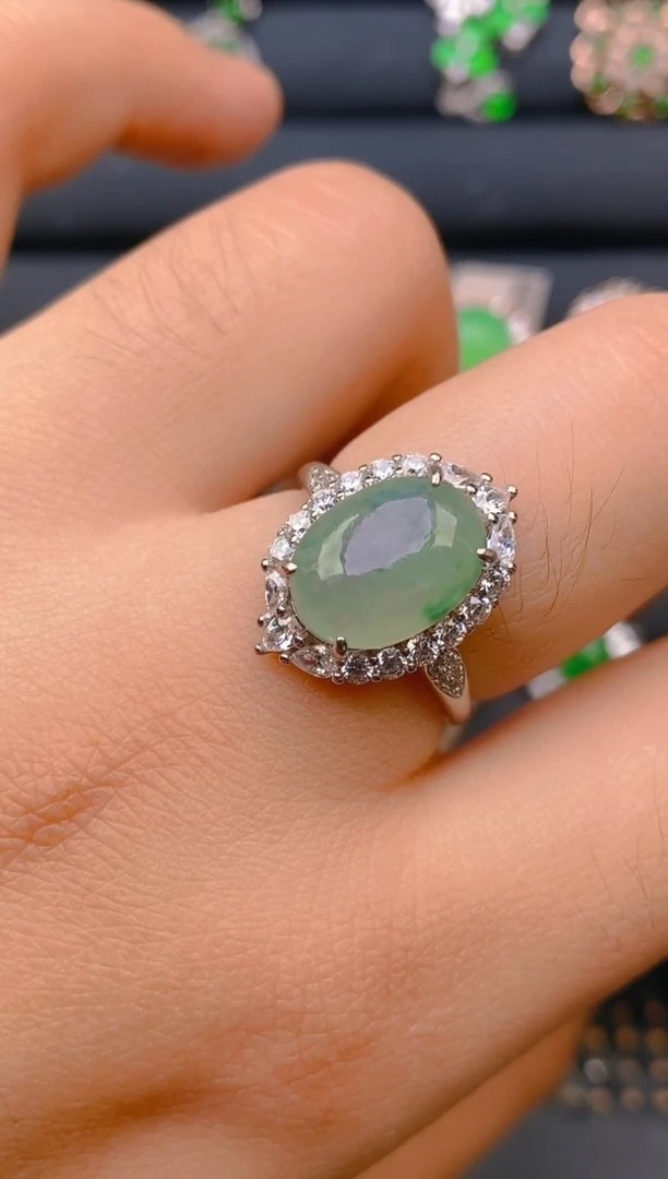 【闪购商品】翡翠戒指银S925镶嵌天然A货翡翠1