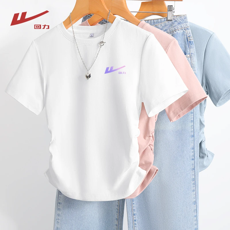 Warrior/回力旅游出街衣服甜辣风抽褶正肩短款修身T恤时尚女
