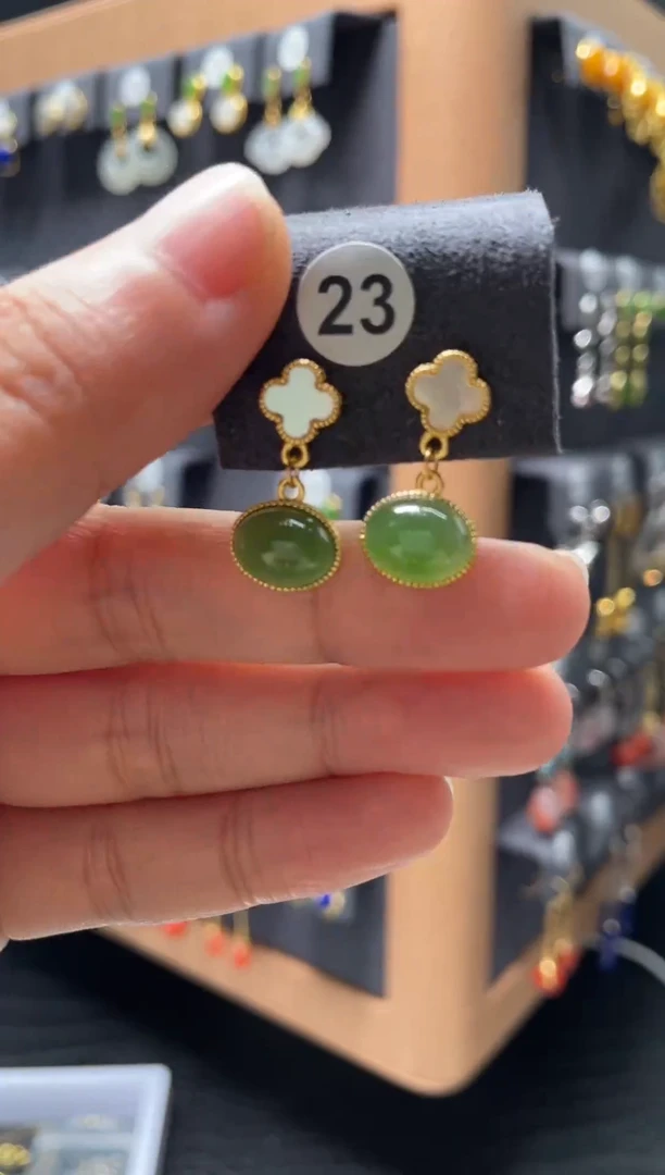 【闪购商品】和田玉耳饰银S925镶嵌0023