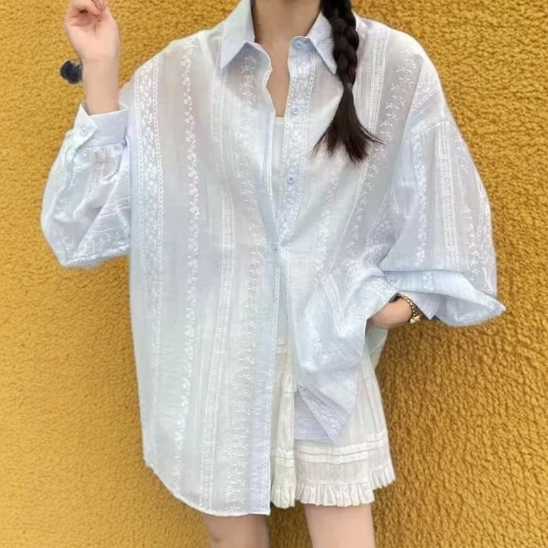 长袖防晒衬衫上衣甜美潮外套设计开衫夏季新款蕾丝慵懒风防晒衬衫