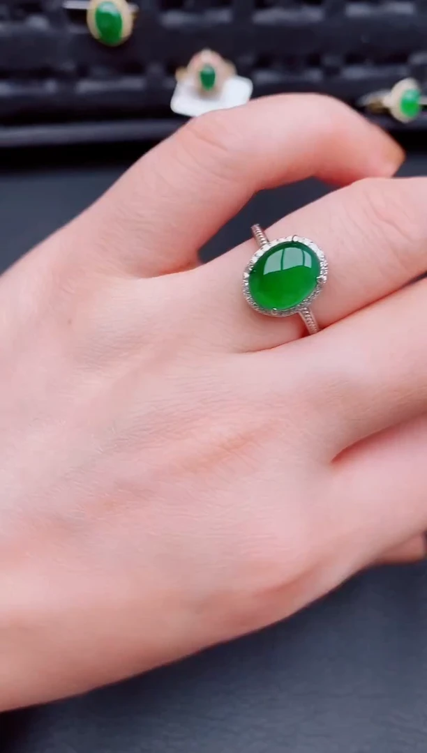 【闪购商品】翡翠戒指银S925镶嵌天然a货翡翠196