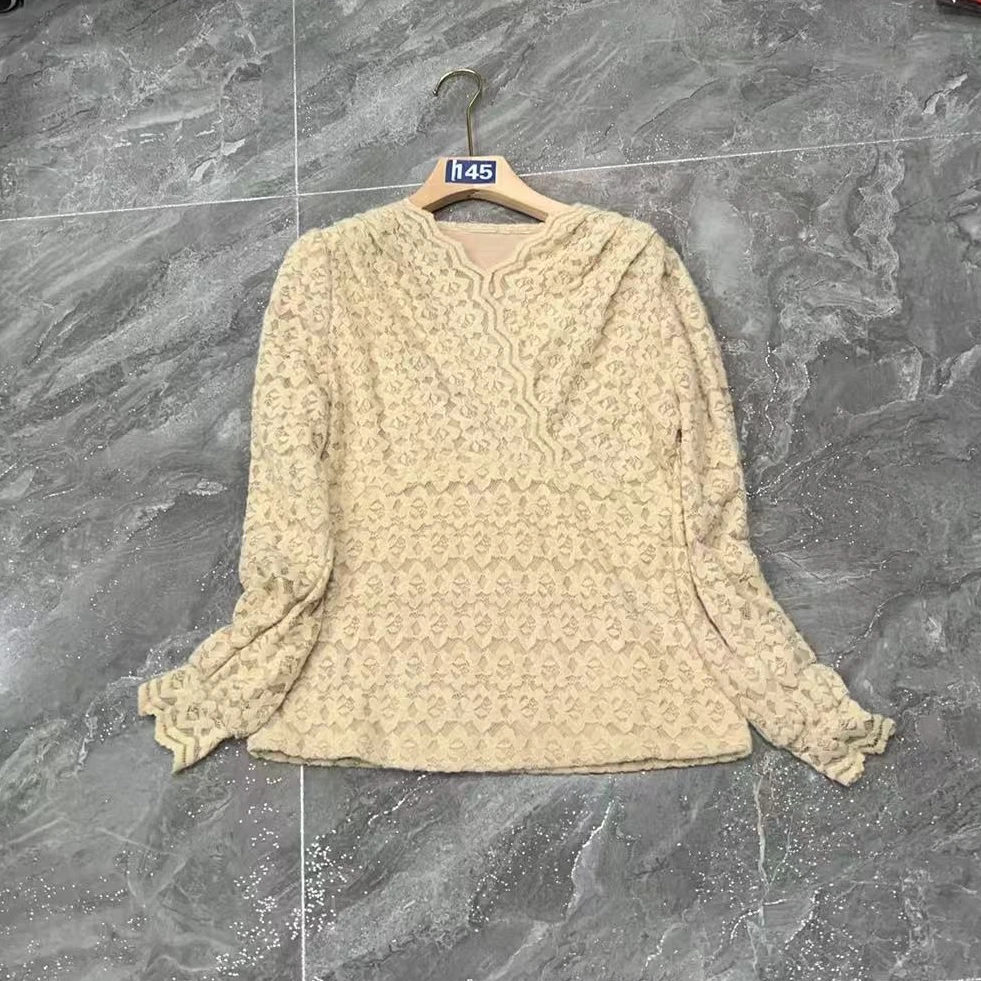 2025春秋新款长袖气质显瘦蕾丝打底衫时尚洋气女上衣8231长56