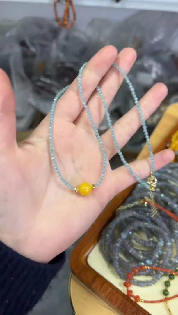 【闪购商品】托帕石颈饰未镶嵌托帕石琥珀蜜蜡珠项链[3884]