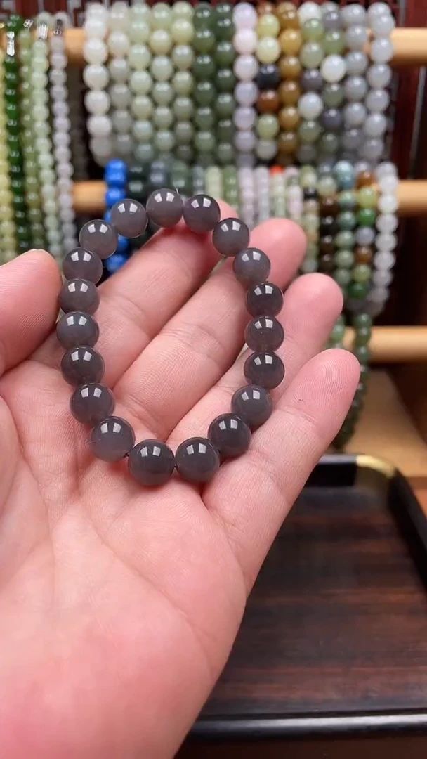 手串未镶嵌和田玉帝王紫卡十圆珠单圈手串