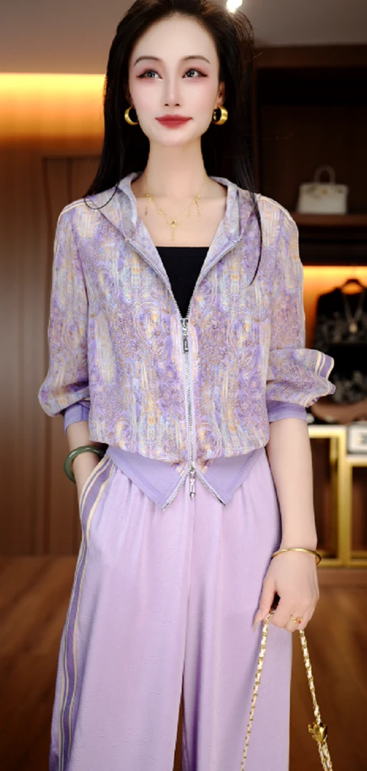 诺诗 夏季琉璃双绉丝套装舒适透气优雅减龄轻奢气质套装V24H0596