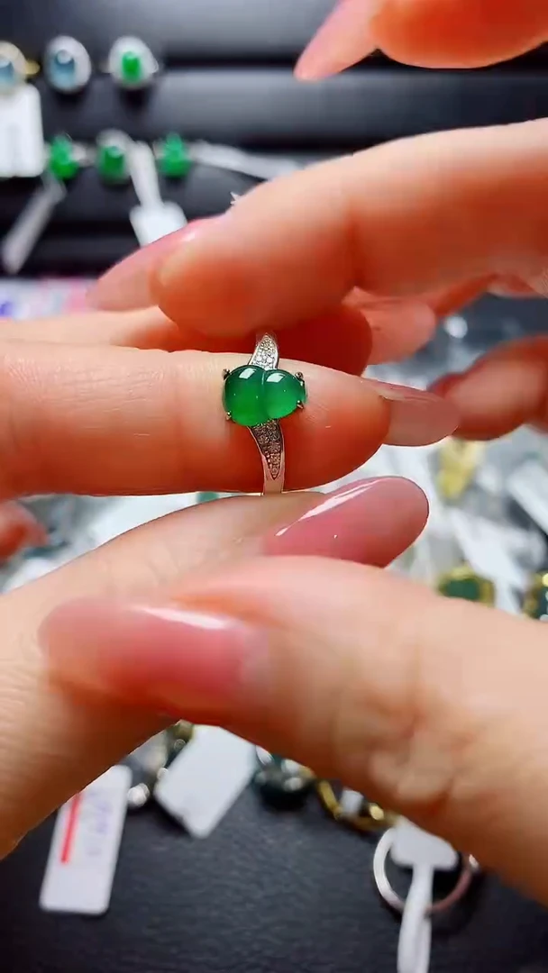 银S925镶嵌戒指翡翠天然翡翠A货s925银镶