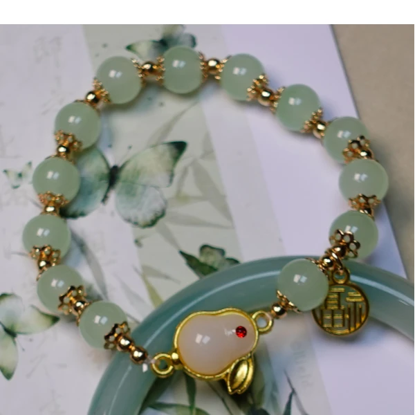 非金属仿水晶手链  仿玉兔吊坠手链女ins招财转运手串手工