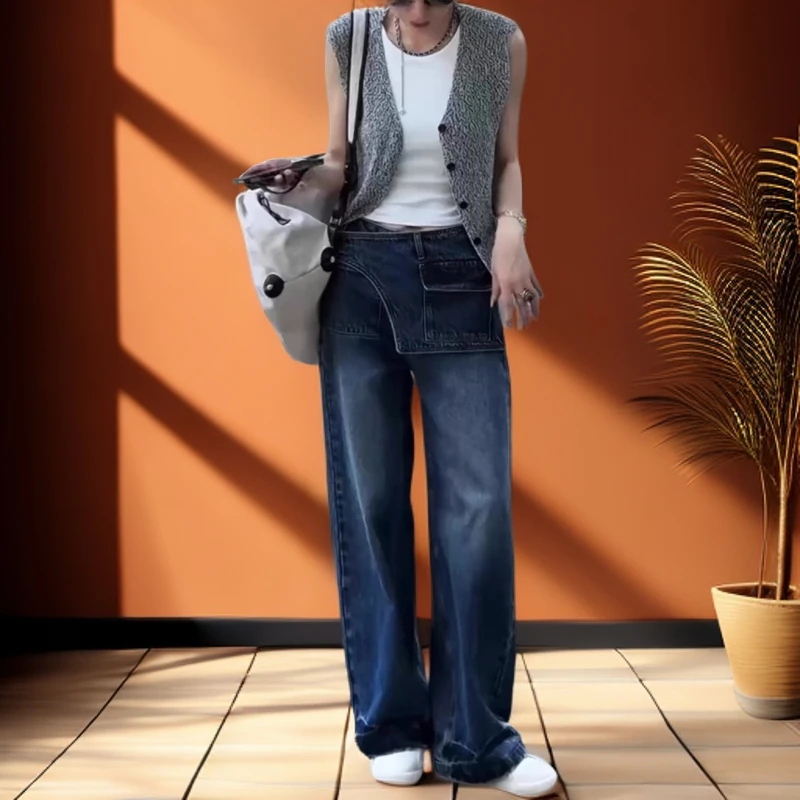 2025夏季薄款大码女装高腰牛仔裤女款梨形身材显瘦新款阔腿拖地裤