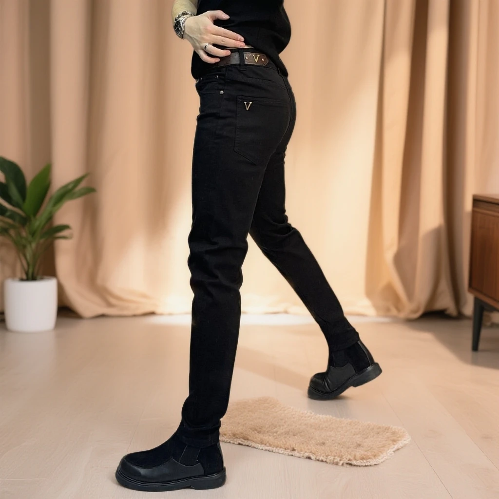 男士黑色牛仔裤秋冬厚款时尚潮流弹力百搭显瘦韩版上班男款牛仔裤