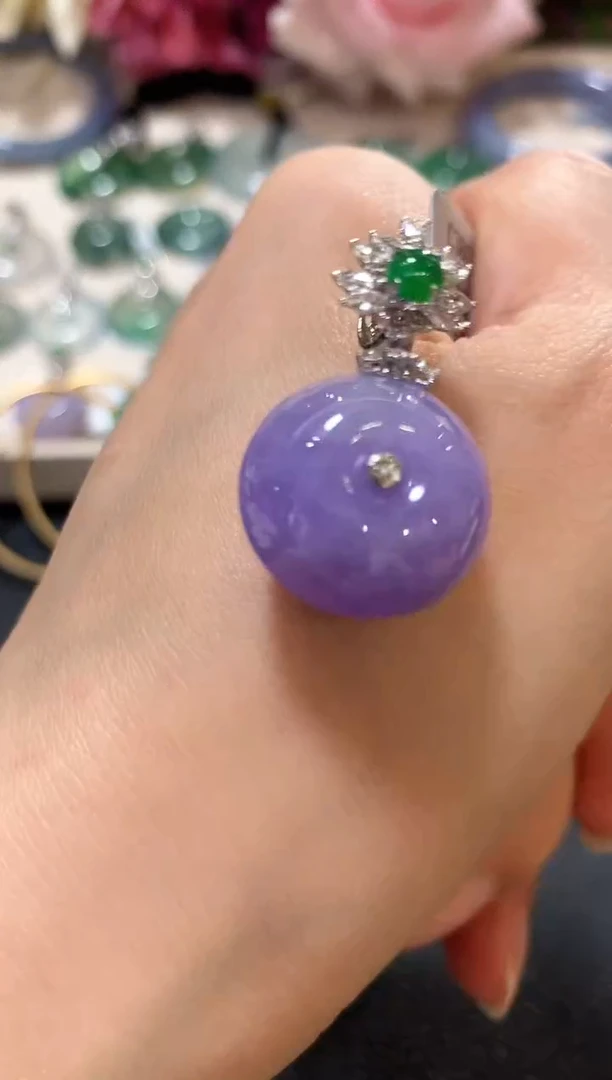 吊坠(不含链)18K金镶嵌翡翠z31 紫色有色差