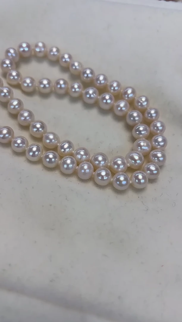 颈饰银S925镶嵌淡水珍珠7.5-8.5无核白珠项链